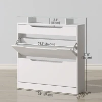 HOMCOM High Gloss Shoe Cabinet with 2 Flip Drawers and Adjustable Shelves, Narrow Shoe Storage Cabinet with Glass Top, White(m-4)