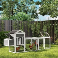 PawHut 117" Extra Large Chicken Coop with Asphalt Roof, Wooden Hen House with Slide-out Tray, Quail Hutch with Nesting Box, Grey(m-8)