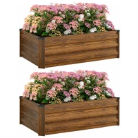 Outsunny Set of 2 Galvanized Raised Beds for Garden, Outdoor Planter Box for Flowers, Herbs and Vegetables, Dark Brown(m-9)