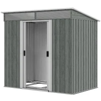 Outsunny 6.5 x 4 ft Garden Shed, Galvanised Steel Outdoor Tool Storage with Lockable Sliding Doors, Foundation Kit, Hooks & Vents, Light Grey(m-2)