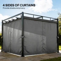 Outsunny 10' x 10' Outdoor Gazebo, Retractable Pergola Canopy with Curtains, UPF30+ Free Standing Metal Pergola Kit, Dark Grey(m-5)