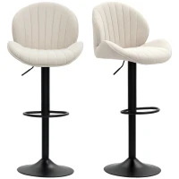 HOMCOM Bar Stools Set of 2, Swivel Barstools with Back, Adjustable Height and Footrest for Kitchen Island, Dining Room, Beige(m-12)