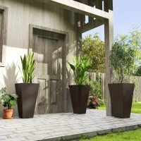Outsunny 28" Tall Garden Plastic Planters, Outdoor and Indoor Flower Pots, Set of 3 for Entryway, Patio, Yard, Brown(m-8)