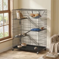 PawHut 4-Tier Cat Cage, Large Cat Enclosure with Lockable Wheels, Tray, Hammock, Bed, 3 Ramp, 3 Platforms for 3-5 Kittens(m-8)