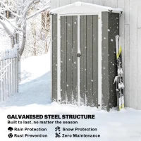 Outsunny Outdoor Storage Shed Apex Roof Metal Garden Shed with Shelf for Backyard, Light Grey(m-6)