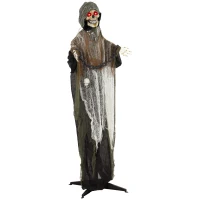 HOMCOM 5.6 ft Animated Grim Reaper, Life-Size Halloween Animatronic with Moving Hands/Head, Glowing Eyes, Creepy Sound(m-2)