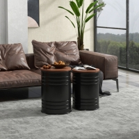 HOMCOM Round Side Table Set of 2, Nesting Coffee Tables w/ Wooden Lid, Metal Frame and Hidden Storage Space for Bedroom, Black