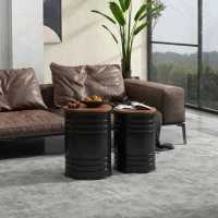 HOMCOM Round Side Table Set of 2, Nesting Coffee Tables w/ Wooden Lid, Metal Frame and Hidden Storage Space for Bedroom, Black(m-1)