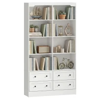 HOMCOM Bookshelf with 8 Cubbies and 4 Drawers, 5-Tier Double Wide Bookcase with Storage, Standing Book Cabinet, White(m-13)