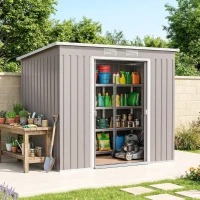 Outsunny 7' x 4' Galvanised Steel Garden Shed, with Foundation Kit - Grey(m-8)