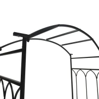 Outsunny 80" Tall Fairy Garden Arbor Arch with Bench Metal Outdoor Plant Climbing Support Trellis with 2 Seater Bench for Rose Vines Black(m-7)