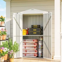 Outsunny Outdoor Storage Shed Apex Roof Metal Garden Shed with Shelf for Backyard, Light Grey(m-8)