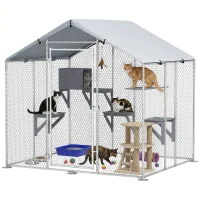 PawHut 79" Extra Large Metal Outdoor Catio with Waterproof Cover, Resting Box, 4 Platforms, for Multiple Rabbits, Chicken(m-9)