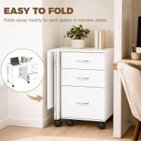 HOMCOM Computer Desk Foldable Top Office Desk 3 Drawers, 4 Lockable Wheels, White Wood Grain(m-4)