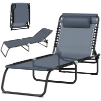 Outsunny Folding Chaise Lounge Pool Chair with 4-Position Reclining Back, Breathable Mesh & Bungee Seat, Gray(m-11)