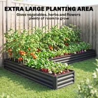 Outsunny L-Shaped Raised Garden Bed, 82" x 109" x 12" Galvanized Steel Planter Box with Multi-reinforced Rods for Vegetables, Flowers and Herbs, Dark Grey(m-5)