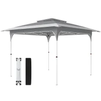 Outsunny 11.5 x 11.5 ft Pop Up Canopy Tent with 1-Button Push Easy Setup, UPF 50+ 2-Tier Instant Canopy with Carry Bag, Dark Grey(m-2)