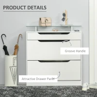 HOMCOM High Gloss Shoe Cabinet with 2 Flip Drawers and Adjustable Shelves, Narrow Shoe Storage Cabinet with Glass Top, White(m-8)