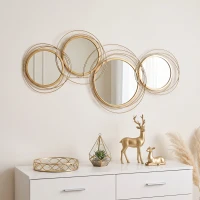HOMCOM Metal Wall Art Gold Frame Circle Bathroom Mirror Decor Home Hanging Wall Sculptures, 42.25"L x 22"W x 1.5"H, Gold(m-1)