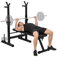 Soozier Adjustable Weight Bench, Foldable Bench Press with Barbell Rack and Dip Station for Home Gym, Strength Training Multiuse Workout Bench, Black(m-9)