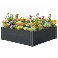 Outsunny Vinyl Raised Garden Bed Kit, 3 x 3 x 1ft Elevated Garden Box with Open Bottom, Screwless Outdoor Planter Box(m-9)