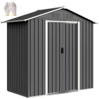 Outsunny 6.5x3.5ft Metal Garden Storage Shed for Outdoor Tool Storage with Double Sliding Doors and Vents, Dark Grey(m-9)