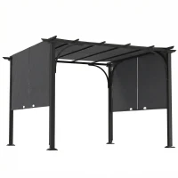 Outsunny 10' x 10' Retractable Pergola Canopy, UPF50+ Outdoor Metal Pergola Gazebo Sun Shade Shelter with Steel Frame, Dark Grey(m-9)