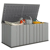 Outsunny Outdoor Storage Box Large Capacity Deck Box with Lockable Lid Gas Struts for Patio Garden 125.5 gal Grey(m-9)