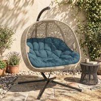 Outsunny Hanging Egg Chair with Stand, Foldable Basket Swing Chair with Removable Washable Cushion, Dark Grey(m-1)
