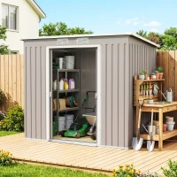 Outsunny 7' x 4' Galvanised Steel Garden Shed, with Foundation Kit - Grey(m-1)