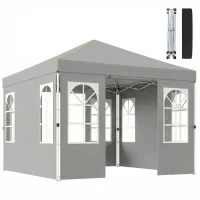 Outsunny 9.6 x 9.6 ft Pop Up Canopy Tent with 4 Sidewalls, UPF 50+ 1-Button Push Easy Setup Outdoor Instant Canopy, Light Grey(m-9)