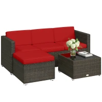 Outsunny 3 Pieces Patio Furniture Set with Cushions, Outdoor PE Rattan Wicker Conversation Corner Sofa Set with Glass Top Table(m-13)
