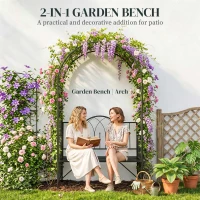 Outsunny 80" Tall Fairy Garden Arbor Arch with Bench Metal Outdoor Plant Climbing Support Trellis with 2 Seater Bench for Rose Vines Black(m-4)