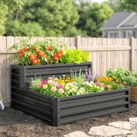 Outsunny 2 Tier Raised Garden Bed, 47" x 40" x 23" Galvanized Steel Planter Box for Vegetables, Flowers, and Herbs, Dark Grey(m-10)