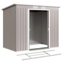 Outsunny 7' x 4' Galvanised Steel Garden Shed, with Foundation Kit - Grey(m-13)