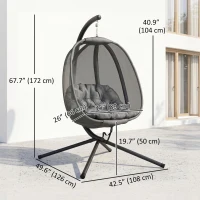 Outsunny Hanging Egg Chair, Outdoor Indoor Swing Chair with Stand, Folding Basket and Thickened Cushion, Grey(m-3)
