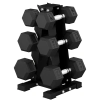 Soozier Hex Dumbbell Weight Set with Vertical Rack, 120lbs Rubber-Coated Dumbbells with Non-Slip Handles(m-2)