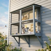 PawHut Catio Outdoor Cat Enclosure Wall-Mounted 2-Level Outdoor Cat House with Waterproof Roof 39.4" Grey(m-8)