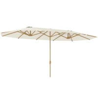 Outsunny Double Garden Parasol 179.1"W x 104.3"D with Crank, 12 Steel Ribs & 180g/㎡ Polyester, UV30+ Protection, Beige(m-9)