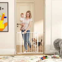 PawHut Baby Gate, Pet Safety Gate Pressure Fit, Wide with Two-Way Open, Auto-Close for Stair, Doorways, Hallways, 30"H, White(m-1)