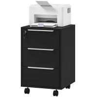 HOMCOM 3 Drawer File Cabinet with Wheels, Vertical Filing Cabinet with Lock, Black(m-2)