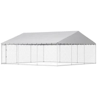 PawHut Heavy Duty Outdoor Dog Kennel with Waterproof Roof, Secure Latch, Chain Link Dog Run for Backyard, 19.7' x 19.7' x 8.9'(m-2)