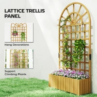 Outsunny Wooden Raised Garden Bed with Lattice Trellis, Outdoor Elevated Planter Box with Drainage Holes for Climbing Plants(m-4)