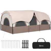 Outsunny 4 Person Camping Tent, 3 Room Cabin Tent, 3000mm Waterproof and UPF30+ with Sewn in Groundsheet and Carry Bag, Khaki(m-13)