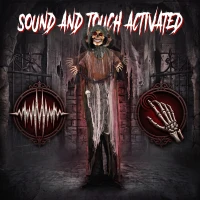 HOMCOM 5.6 ft Animated Grim Reaper, Life-Size Halloween Animatronic with Moving Hands/Head, Glowing Eyes, Creepy Sound(m-5)