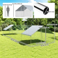 PawHut Metal Chicken Coop with Water- and UV-Protection Cover for Backyard Hen, Duck, Rabbit, 32.8' x 9.8' x 6.4'(m-3)