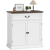 HOMCOM Buffet Cabinet, 32" Farmhouse Sideboard with Thick Top, Quiet Drawer and Adjustable Shelf, White Wood Grain(m-9)