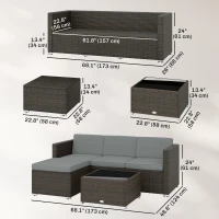 Outsunny 3 Pieces Patio Furniture Set with Cushions, Outdoor PE Rattan Wicker Conversation Corner Sofa Set with Glass Top Table(m-3)