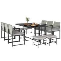 Outsunny 11 Pieces Wicker Patio Dining Set, Rattan Outdoor Furniture Set with 6 Armchairs, 4 Stools, Light Grey(m-9)