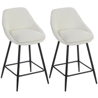 HOMCOM 26" Counter Height Barstools Set of 2, Upholstered Swivel Bar Stools with Backrests and Armrests, Cream White(m-9)